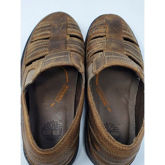TIMBERLAND BROWN LEATHER SLIP ON CLOSED TOE SHOES COMFORT MEN SIZE 8M - Picture 8 of 14